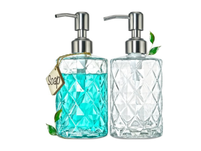 JASAI 2Pack Diamond Embossed Glass Soap Dispenser photo 